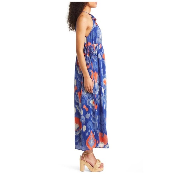 Banjanan | Romantic Boho Lucia Maxi Dress In Ikat Soladite Blue Floral - Picture 2 of 12